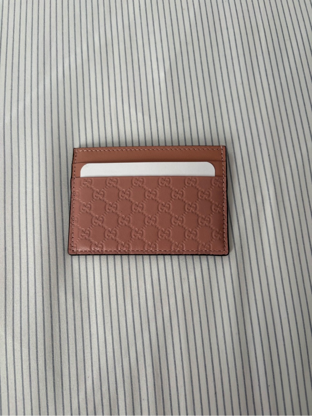 Gucci Embossed Leather Card Holder in Dusty Rose